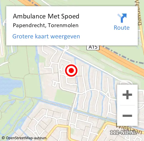 Locatie op kaart van de 112 melding: Ambulance Met Spoed Naar Papendrecht, Torenmolen op 8 oktober 2023 21:49