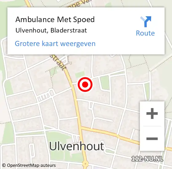 Locatie op kaart van de 112 melding: Ambulance Met Spoed Naar Ulvenhout, Bladerstraat op 10 september 2014 23:11