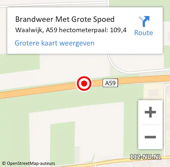 Locatie op kaart van de 112 melding: Brandweer Met Grote Spoed Naar Waalwijk, A59 hectometerpaal: 109,4 op 8 oktober 2023 21:57