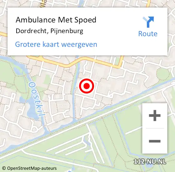 Locatie op kaart van de 112 melding: Ambulance Met Spoed Naar Dordrecht, Pijnenburg op 8 oktober 2023 22:15