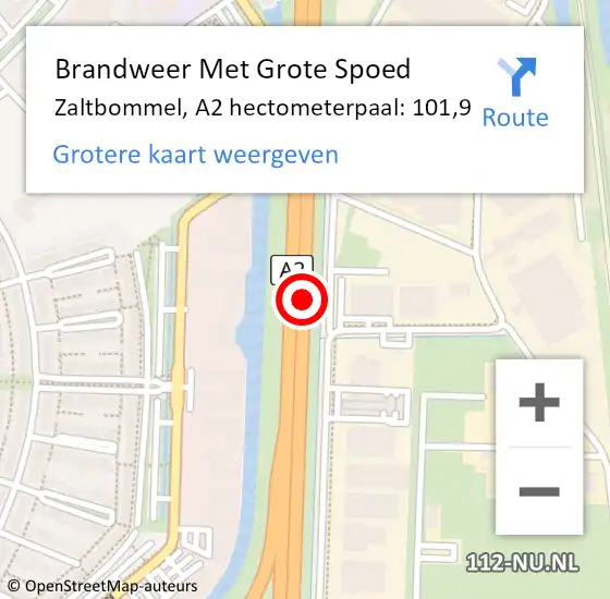 Locatie op kaart van de 112 melding: Brandweer Met Grote Spoed Naar Zaltbommel, A2 hectometerpaal: 101,9 op 8 oktober 2023 23:21