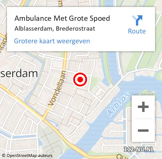 Locatie op kaart van de 112 melding: Ambulance Met Grote Spoed Naar Alblasserdam, Brederostraat op 8 oktober 2023 23:41
