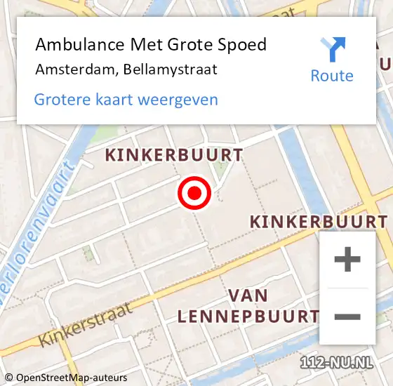 Locatie op kaart van de 112 melding: Ambulance Met Grote Spoed Naar Amsterdam, Bellamystraat op 9 oktober 2023 00:32