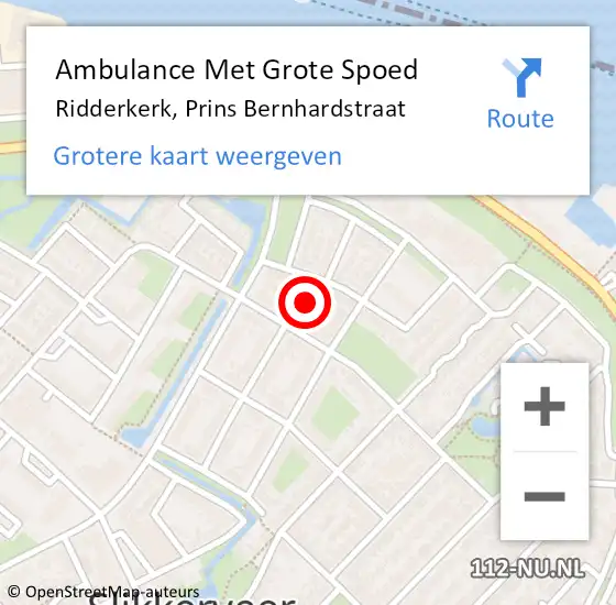 Locatie op kaart van de 112 melding: Ambulance Met Grote Spoed Naar Ridderkerk, Prins Bernhardstraat op 9 oktober 2023 00:54