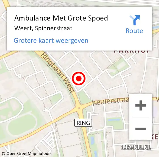 Locatie op kaart van de 112 melding: Ambulance Met Grote Spoed Naar Weert, Spinnerstraat op 9 oktober 2023 01:00