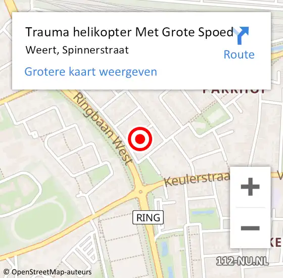 Locatie op kaart van de 112 melding: Trauma helikopter Met Grote Spoed Naar Weert, Spinnerstraat op 9 oktober 2023 01:08