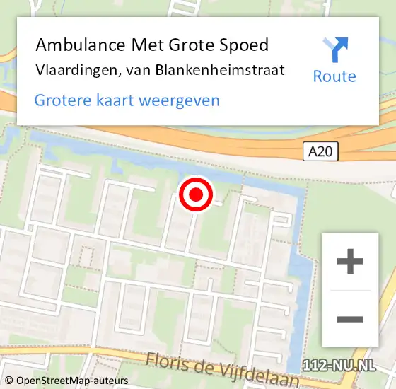 Locatie op kaart van de 112 melding: Ambulance Met Grote Spoed Naar Vlaardingen, van Blankenheimstraat op 9 oktober 2023 04:39