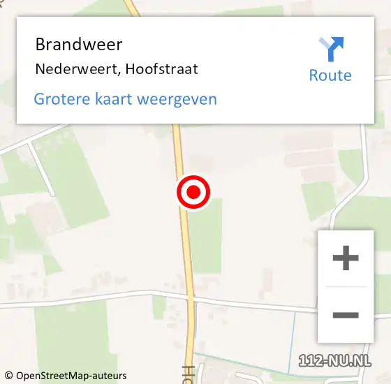 Locatie op kaart van de 112 melding: Brandweer Nederweert, Hoofstraat op 9 oktober 2023 04:46
