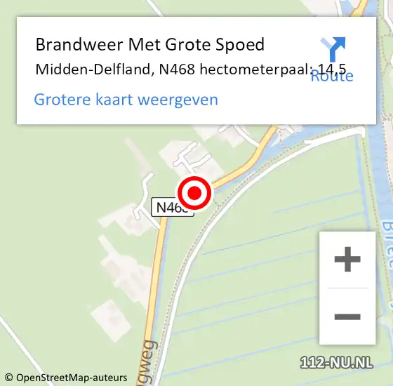 Locatie op kaart van de 112 melding: Brandweer Met Grote Spoed Naar Midden-Delfland, N468 hectometerpaal: 14,5 op 9 oktober 2023 04:57