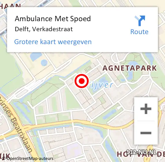 Locatie op kaart van de 112 melding: Ambulance Met Spoed Naar Delft, Verkadestraat op 9 oktober 2023 05:12