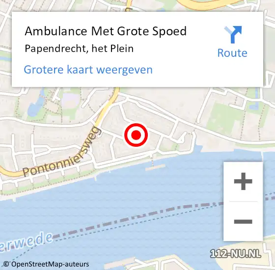 Locatie op kaart van de 112 melding: Ambulance Met Grote Spoed Naar Papendrecht, het Plein op 9 oktober 2023 05:34