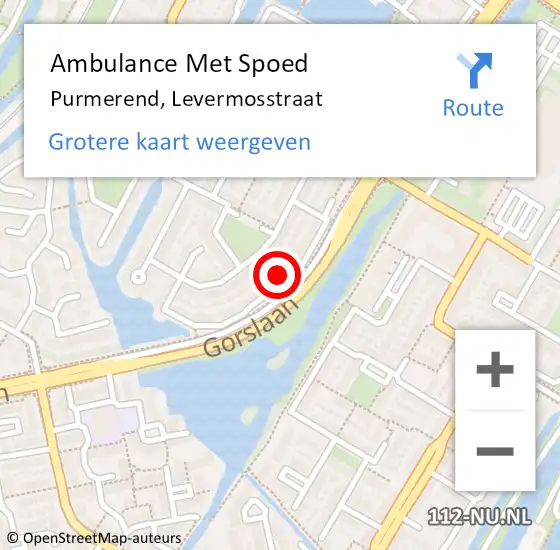 Locatie op kaart van de 112 melding: Ambulance Met Spoed Naar Purmerend, Levermosstraat op 9 oktober 2023 07:15