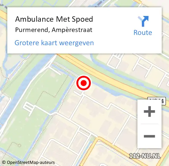 Locatie op kaart van de 112 melding: Ambulance Met Spoed Naar Purmerend, Ampèrestraat op 9 oktober 2023 07:34