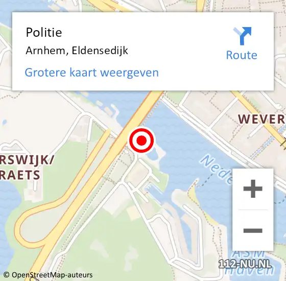 Locatie op kaart van de 112 melding: Politie Arnhem, Eldensedijk op 9 oktober 2023 08:10