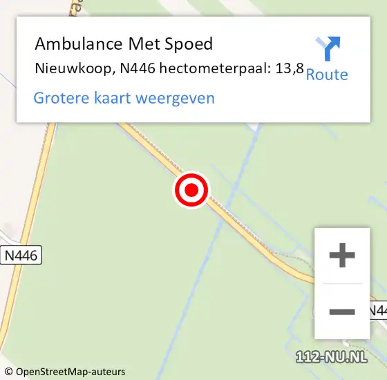 Locatie op kaart van de 112 melding: Ambulance Met Spoed Naar Nieuwkoop, N446 hectometerpaal: 13,8 op 9 oktober 2023 08:13
