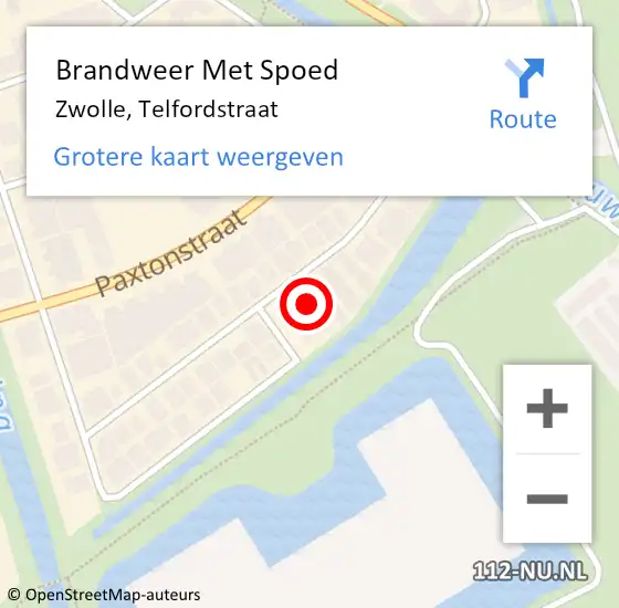 Locatie op kaart van de 112 melding: Brandweer Met Spoed Naar Zwolle, Telfordstraat op 9 oktober 2023 08:52