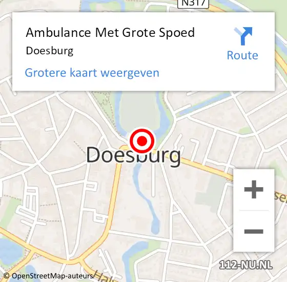 Locatie op kaart van de 112 melding: Ambulance Met Grote Spoed Naar Doesburg op 9 oktober 2023 08:56