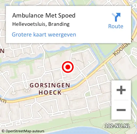Locatie op kaart van de 112 melding: Ambulance Met Spoed Naar Hellevoetsluis, Branding op 9 oktober 2023 09:40