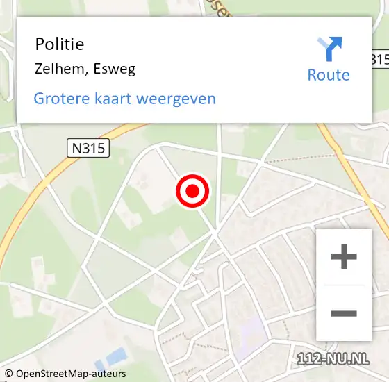 Locatie op kaart van de 112 melding: Politie Zelhem, Esweg op 9 oktober 2023 10:01