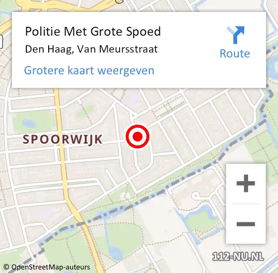 Locatie op kaart van de 112 melding: Politie Met Grote Spoed Naar Den Haag, Van Meursstraat op 9 oktober 2023 10:19