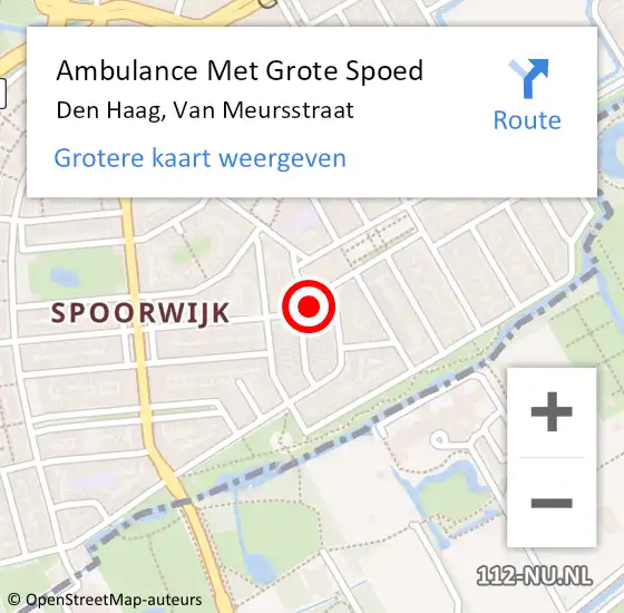 Locatie op kaart van de 112 melding: Ambulance Met Grote Spoed Naar Den Haag, Van Meursstraat op 9 oktober 2023 10:20