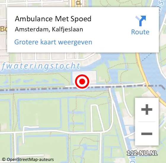 Locatie op kaart van de 112 melding: Ambulance Met Spoed Naar Amsterdam, Kalfjeslaan op 9 oktober 2023 10:36