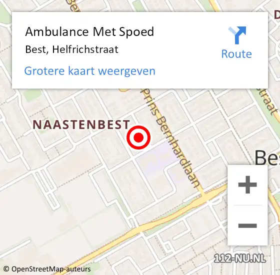 Locatie op kaart van de 112 melding: Ambulance Met Spoed Naar Best, Helfrichstraat op 11 september 2014 01:07