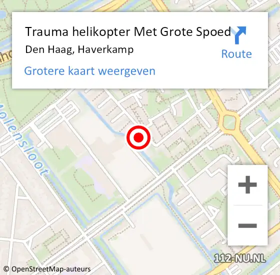 Locatie op kaart van de 112 melding: Trauma helikopter Met Grote Spoed Naar Den Haag, Haverkamp op 9 oktober 2023 10:37