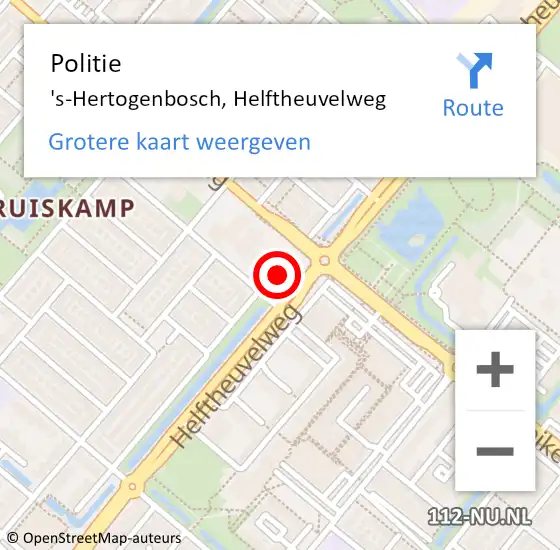 Locatie op kaart van de 112 melding: Politie 's-Hertogenbosch, Helftheuvelweg op 9 oktober 2023 10:38