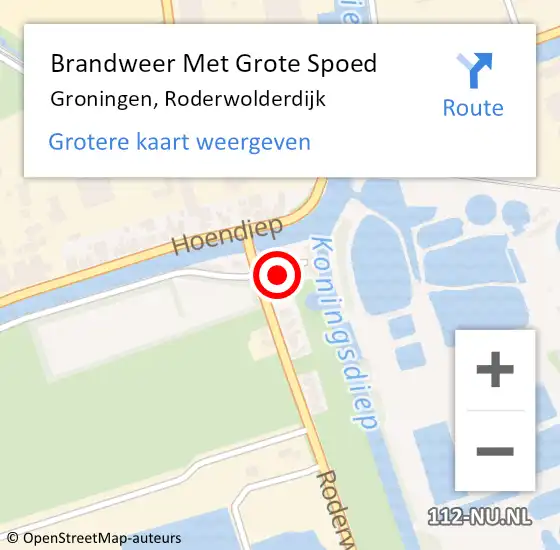 Locatie op kaart van de 112 melding: Brandweer Met Grote Spoed Naar Groningen, Roderwolderdijk op 9 oktober 2023 10:46