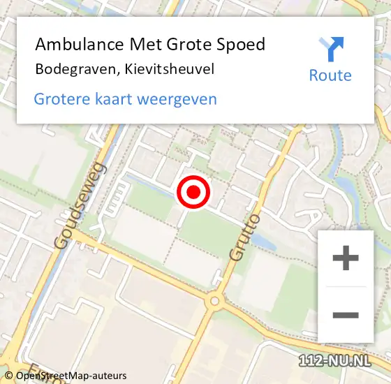 Locatie op kaart van de 112 melding: Ambulance Met Grote Spoed Naar Bodegraven, Kievitsheuvel op 9 oktober 2023 10:52