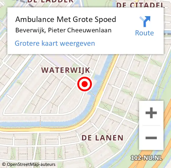 Locatie op kaart van de 112 melding: Ambulance Met Grote Spoed Naar Beverwijk, Pieter Cheeuwenlaan op 9 oktober 2023 11:08