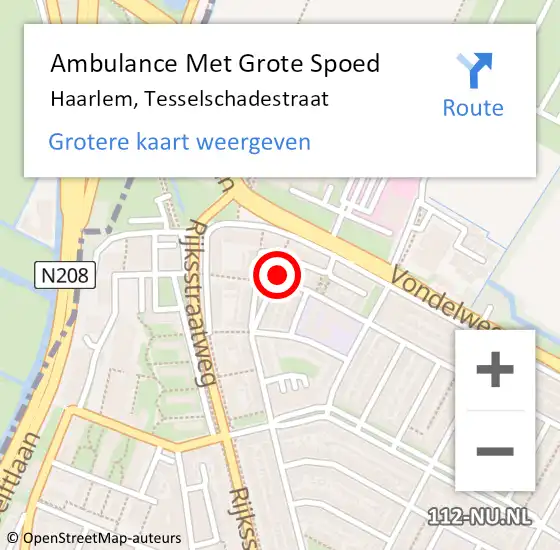 Locatie op kaart van de 112 melding: Ambulance Met Grote Spoed Naar Haarlem, Tesselschadestraat op 9 oktober 2023 11:29
