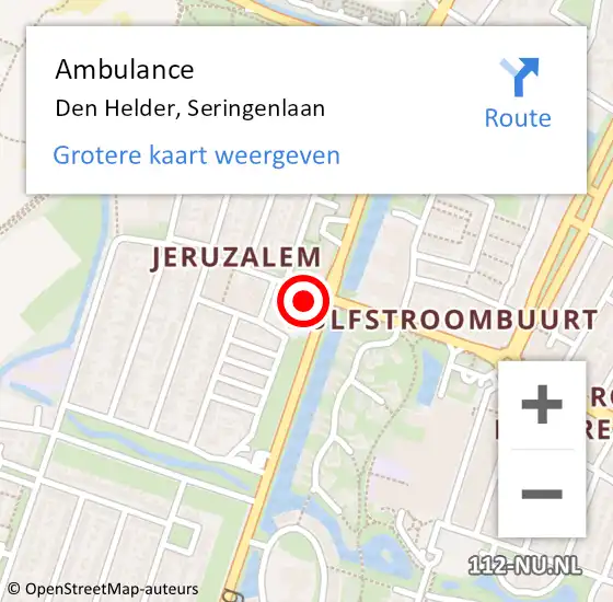 Locatie op kaart van de 112 melding: Ambulance Den Helder, Seringenlaan op 9 oktober 2023 12:01