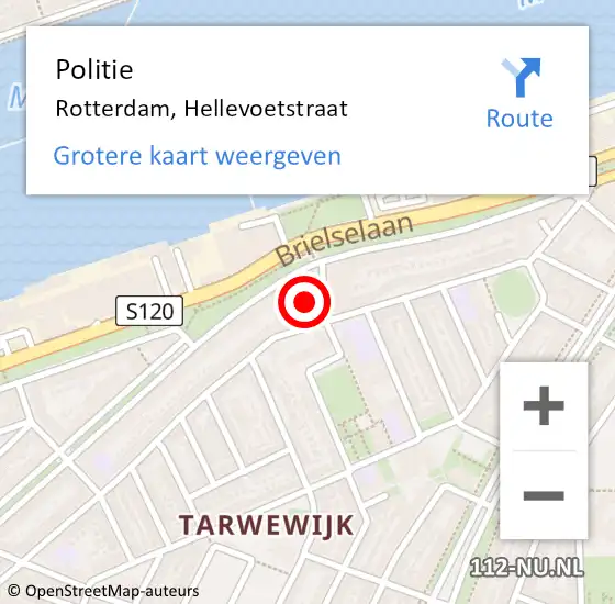 Locatie op kaart van de 112 melding: Politie Rotterdam, Hellevoetstraat op 9 oktober 2023 12:23