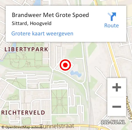 Locatie op kaart van de 112 melding: Brandweer Met Grote Spoed Naar Sittard, Hoogveld op 9 oktober 2023 12:27