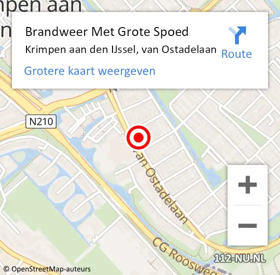 Locatie op kaart van de 112 melding: Brandweer Met Grote Spoed Naar Krimpen aan den IJssel, van Ostadelaan op 9 oktober 2023 12:48