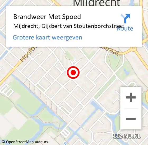 Locatie op kaart van de 112 melding: Brandweer Met Spoed Naar Mijdrecht, Gijsbert van Stoutenborchstraat op 9 oktober 2023 12:52