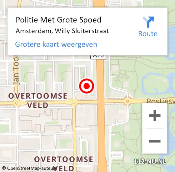 Locatie op kaart van de 112 melding: Politie Met Grote Spoed Naar Amsterdam, Willy Sluiterstraat op 9 oktober 2023 12:53