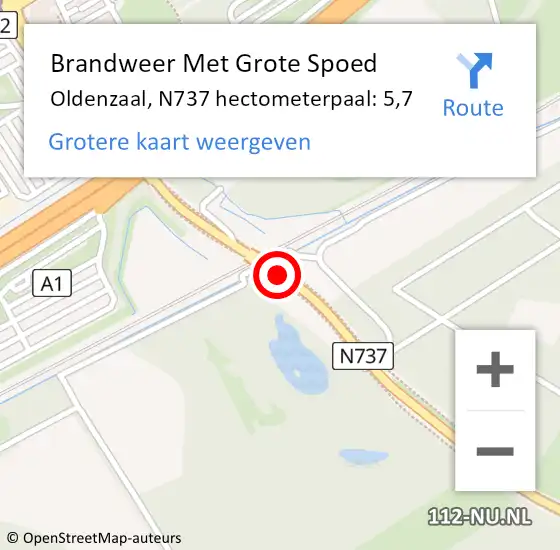 Locatie op kaart van de 112 melding: Brandweer Met Grote Spoed Naar Oldenzaal, N737 hectometerpaal: 5,7 op 9 oktober 2023 13:15