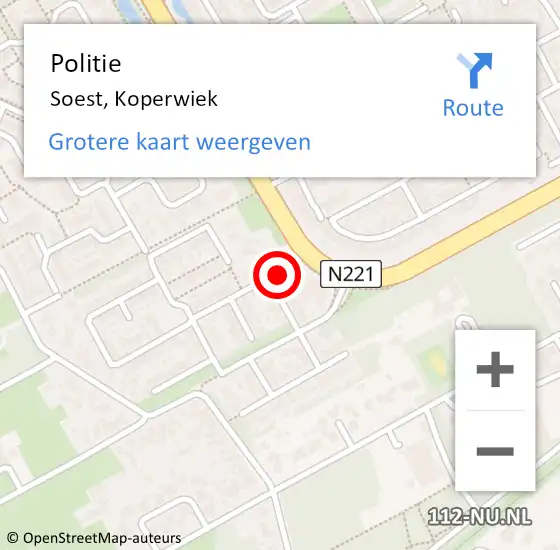 Locatie op kaart van de 112 melding: Politie Soest, Koperwiek op 9 oktober 2023 13:23