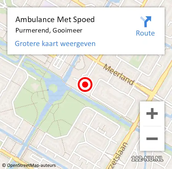 Locatie op kaart van de 112 melding: Ambulance Met Spoed Naar Purmerend, Gooimeer op 9 oktober 2023 13:35