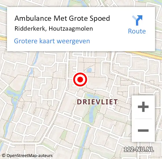 Locatie op kaart van de 112 melding: Ambulance Met Grote Spoed Naar Ridderkerk, Houtzaagmolen op 9 oktober 2023 13:40