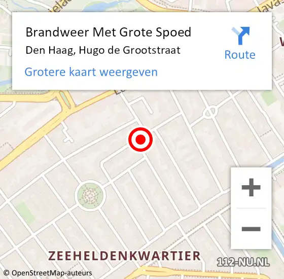 Locatie op kaart van de 112 melding: Brandweer Met Grote Spoed Naar Den Haag, Hugo de Grootstraat op 9 oktober 2023 13:51