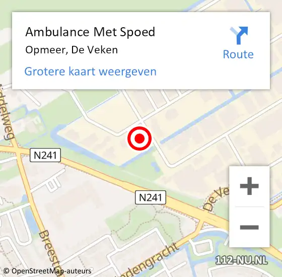 Locatie op kaart van de 112 melding: Ambulance Met Spoed Naar Opmeer, De Veken op 9 oktober 2023 13:54