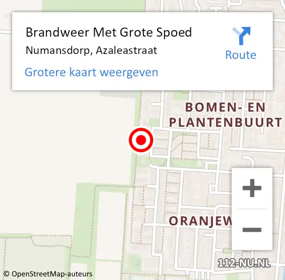 Locatie op kaart van de 112 melding: Brandweer Met Grote Spoed Naar Numansdorp, Azaleastraat op 9 oktober 2023 14:36