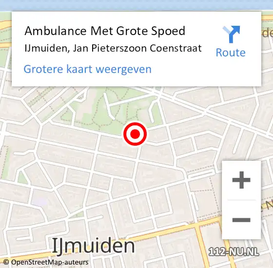 Locatie op kaart van de 112 melding: Ambulance Met Grote Spoed Naar IJmuiden, Jan Pieterszoon Coenstraat op 9 oktober 2023 14:49