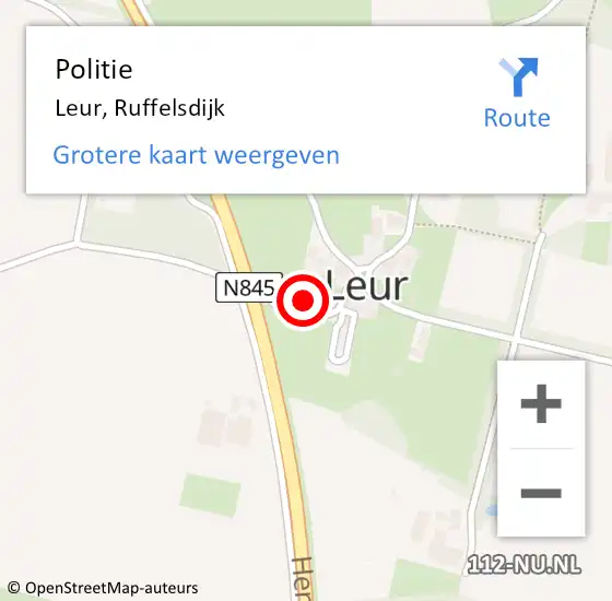 Locatie op kaart van de 112 melding: Politie Leur, Ruffelsdijk op 9 oktober 2023 14:54