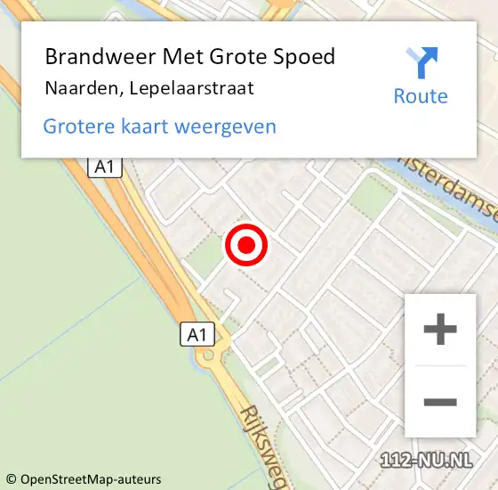 Locatie op kaart van de 112 melding: Brandweer Met Grote Spoed Naar Naarden, Lepelaarstraat op 9 oktober 2023 15:04