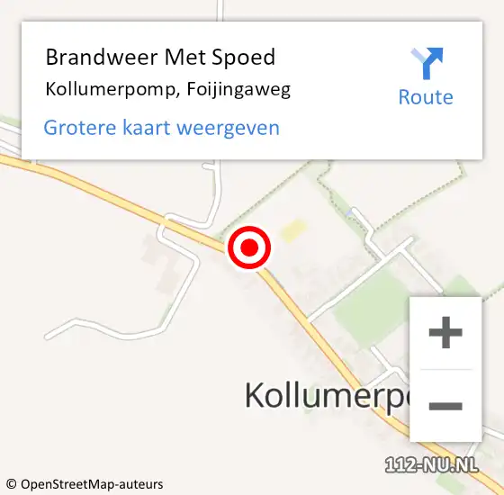 Locatie op kaart van de 112 melding: Brandweer Met Spoed Naar Kollumerpomp, Foijingaweg op 11 september 2014 03:28